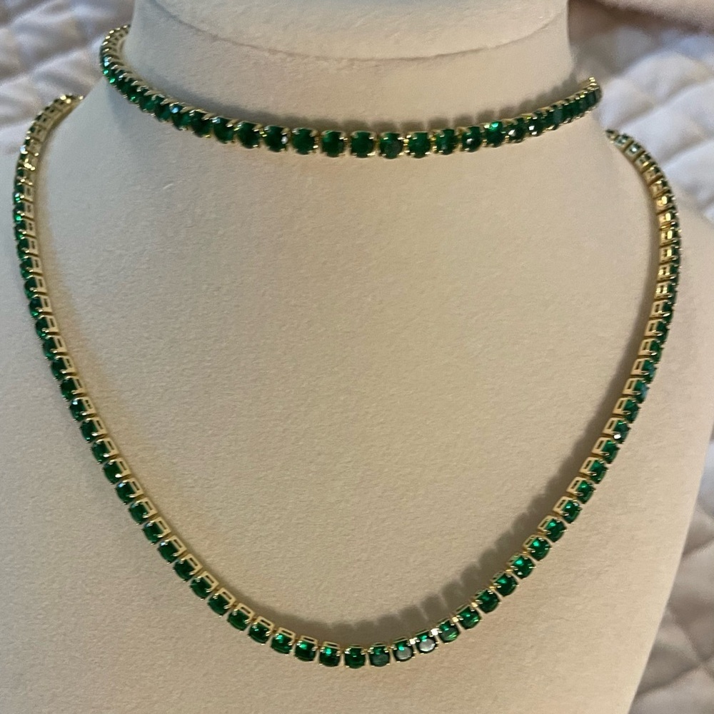 💚Elegant Green CZ tennis Necklace w/ Free matching bracelet 🎄🎅🏻 CHRISTMAS SALE